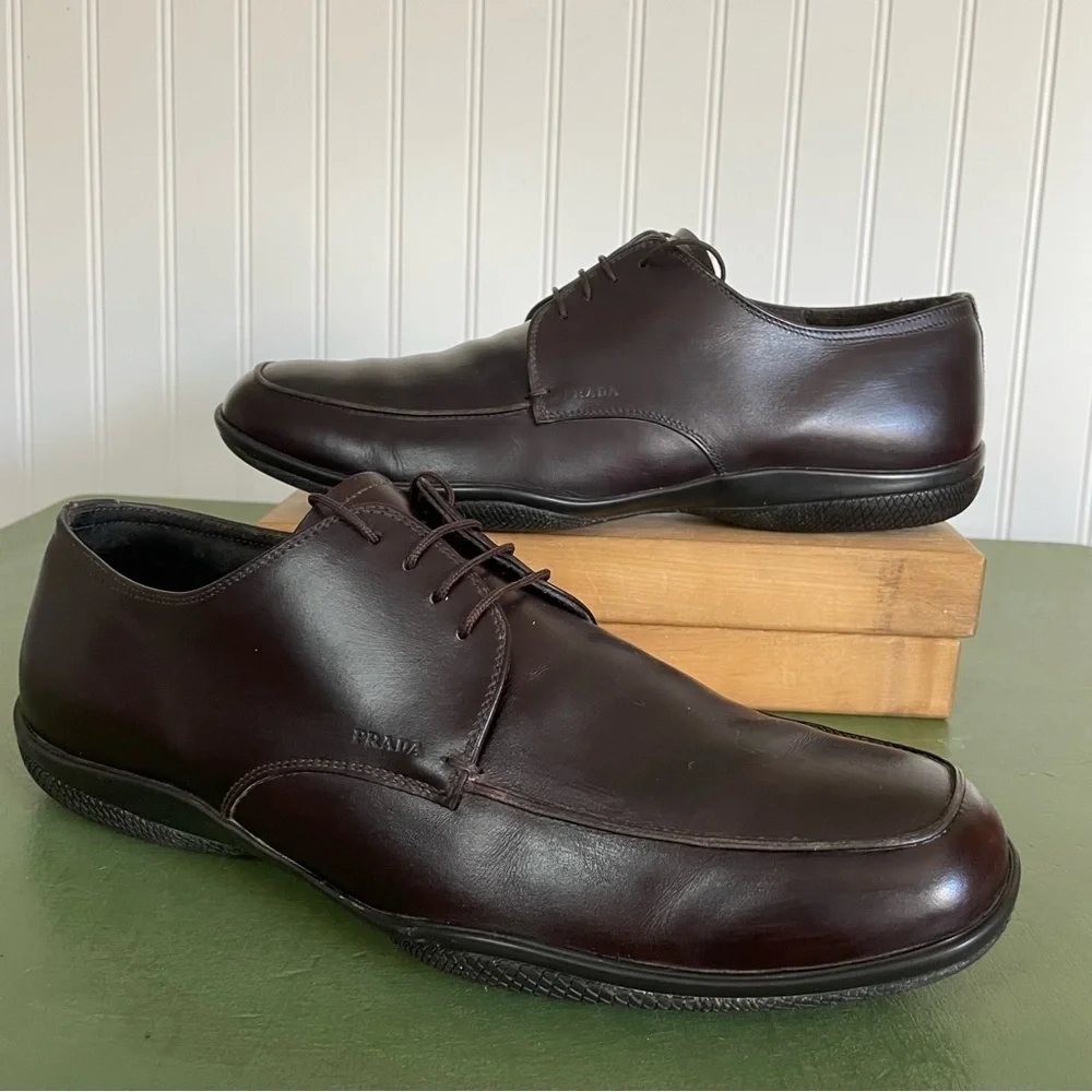 Prada Men's Casual Moc-Sewn Oxfords in Chocolate Brown *Italy*